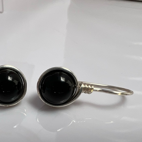 Black Onyx Wire Wrapped Minimalist Earrings - Picture 7 of 12